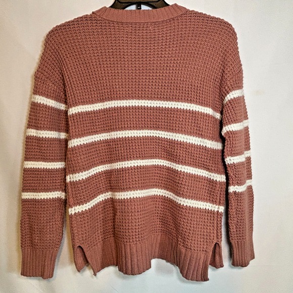 SO Kohls Fall Sweater Pink Mauve Medium Striped Knit Crew Soft Fuzzy Winter Warm - Picture 2 of 9